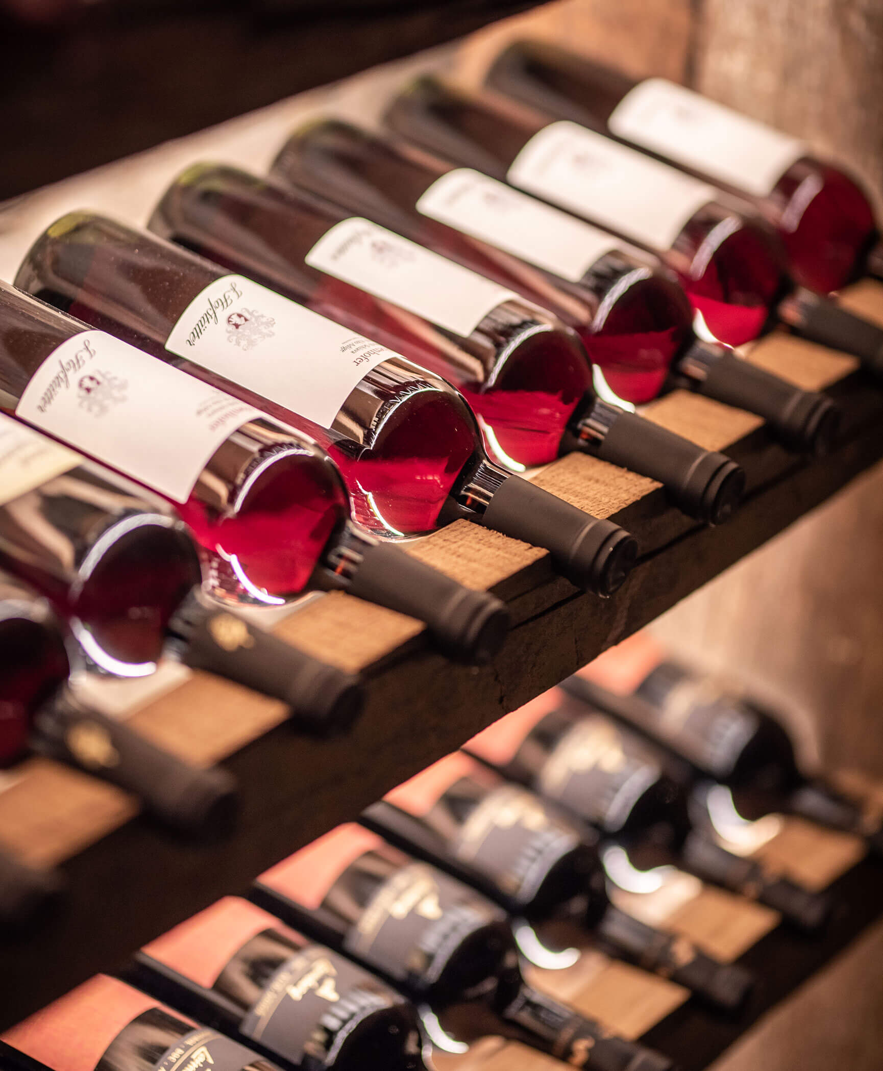 Diverse bottiglie di vino nella cantina - Hotel Anewandter